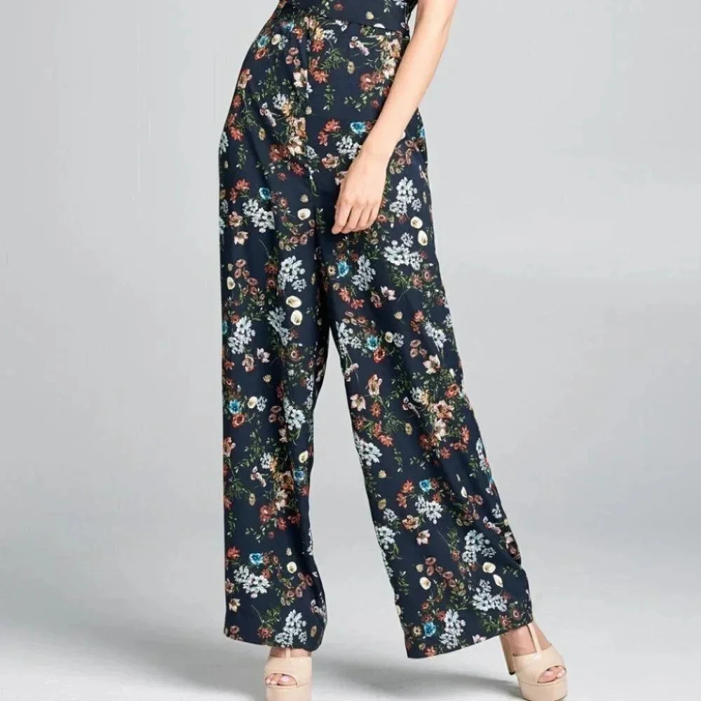 Flutter Sleeve Navy Floral Deep V-Neck Romper - Picture 7 of 9